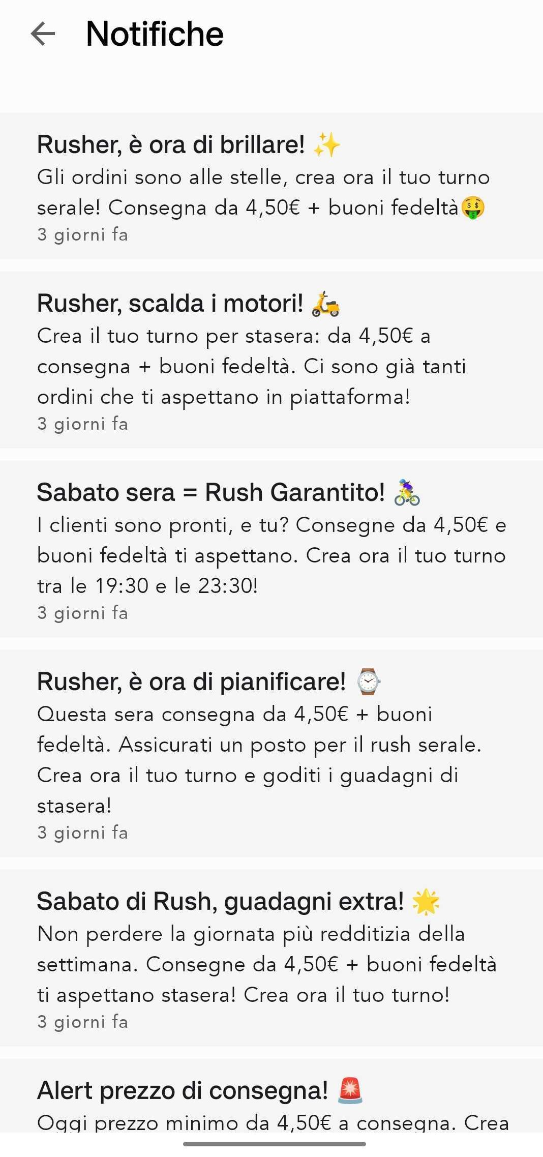 Elenco delle notifiche recenti.