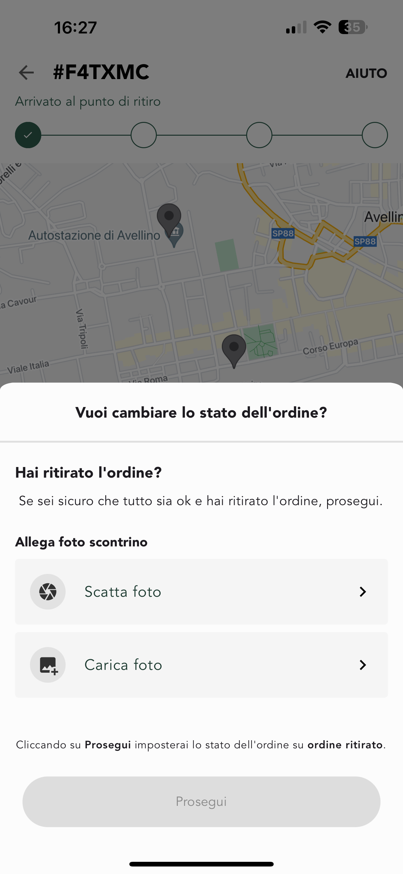 Esempio di caricamento foto dello scontrino.