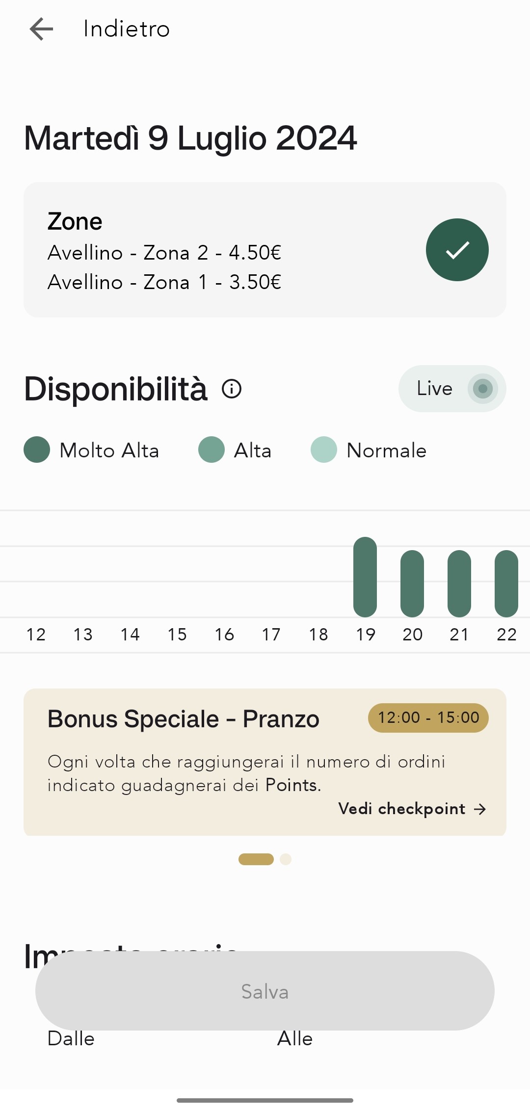 Visualizzazione del bonus attivo nella schermata del turno.