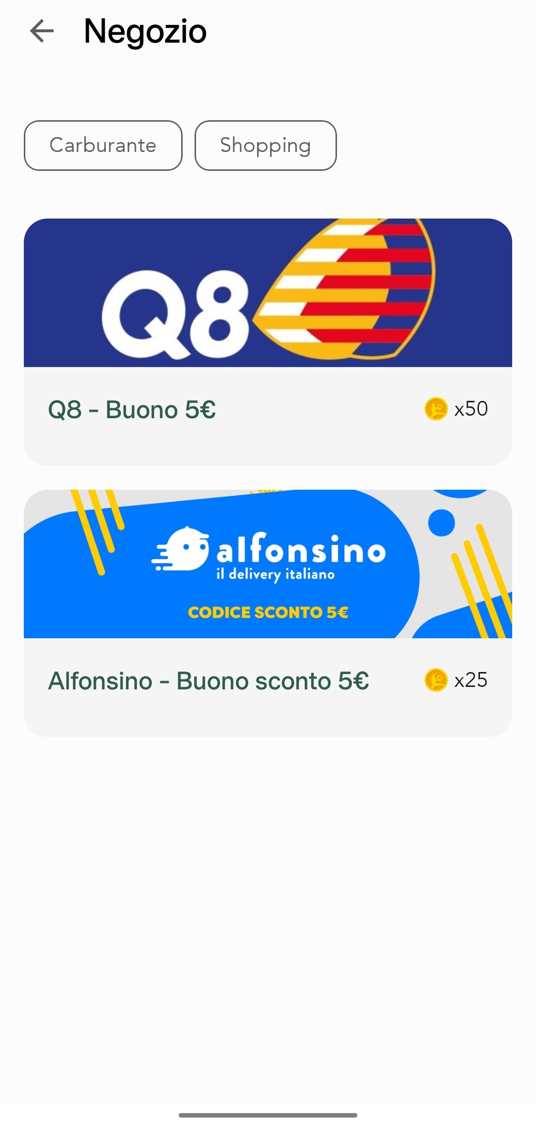Schermata del negozio per riscattare i Points.
