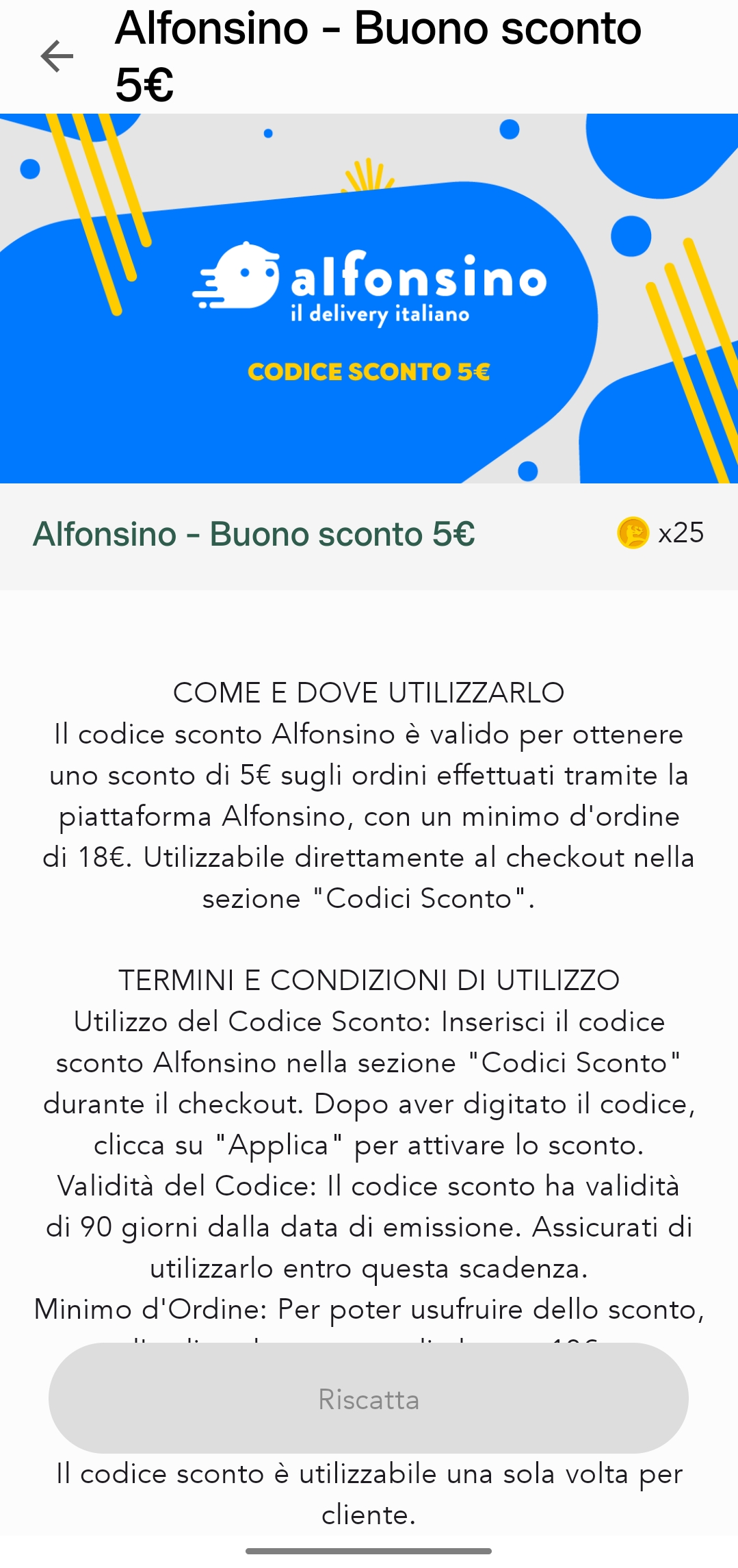 Schermata per riscattare i premi nel negozio.